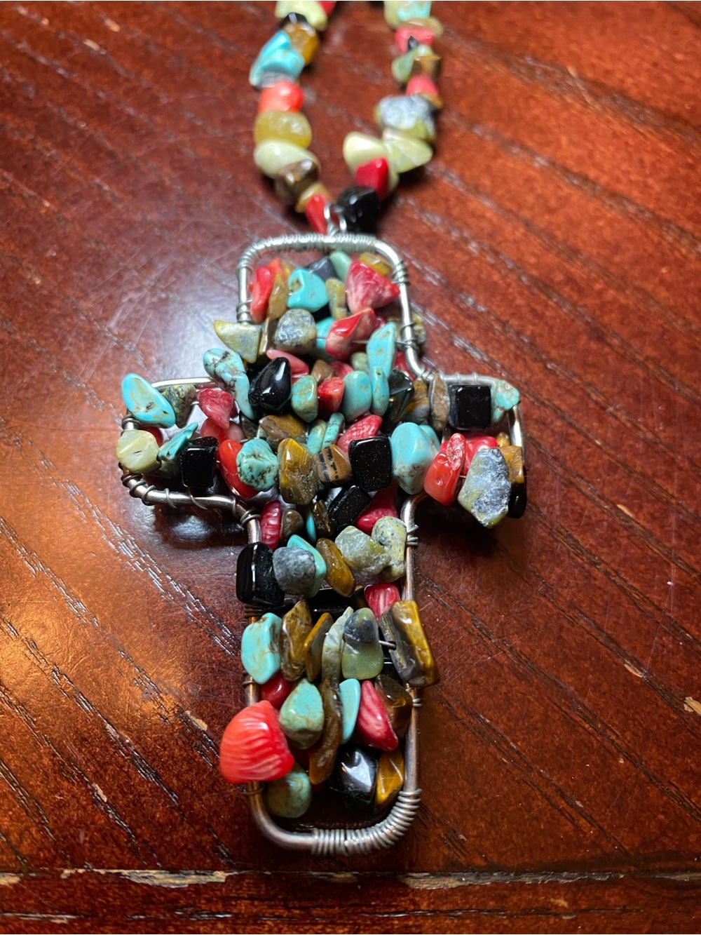 Multicolor Chip Stone Cross Necklace - Women Jewelry